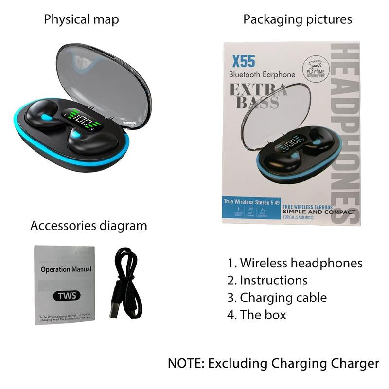 In-Ear Design Wireless Earphone, Waterproof Earbuds with Digital Display, Noise Cancelling Headphone for Sports, Gaming, Running Skateboarding,Snowboarding Halloween/Christmas Gifts, Electronic
