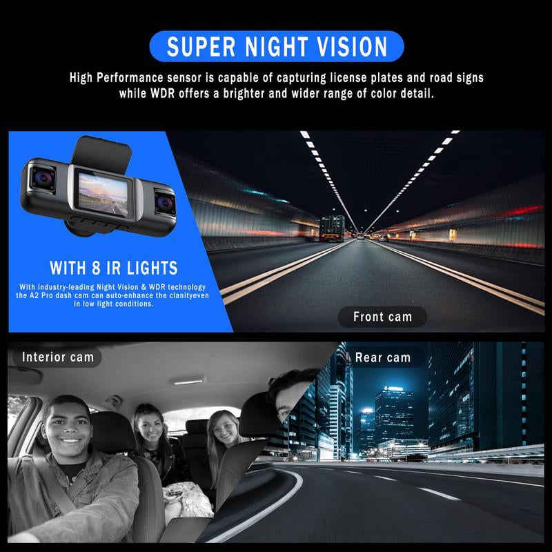 4 Lens HD Dash Cam with 64GB High-Speed Memory Card, 1 Count 1080P Full HD Car DVR with Gravity Sensor, Auto Loop Recording, Ideal for Car Travel Security