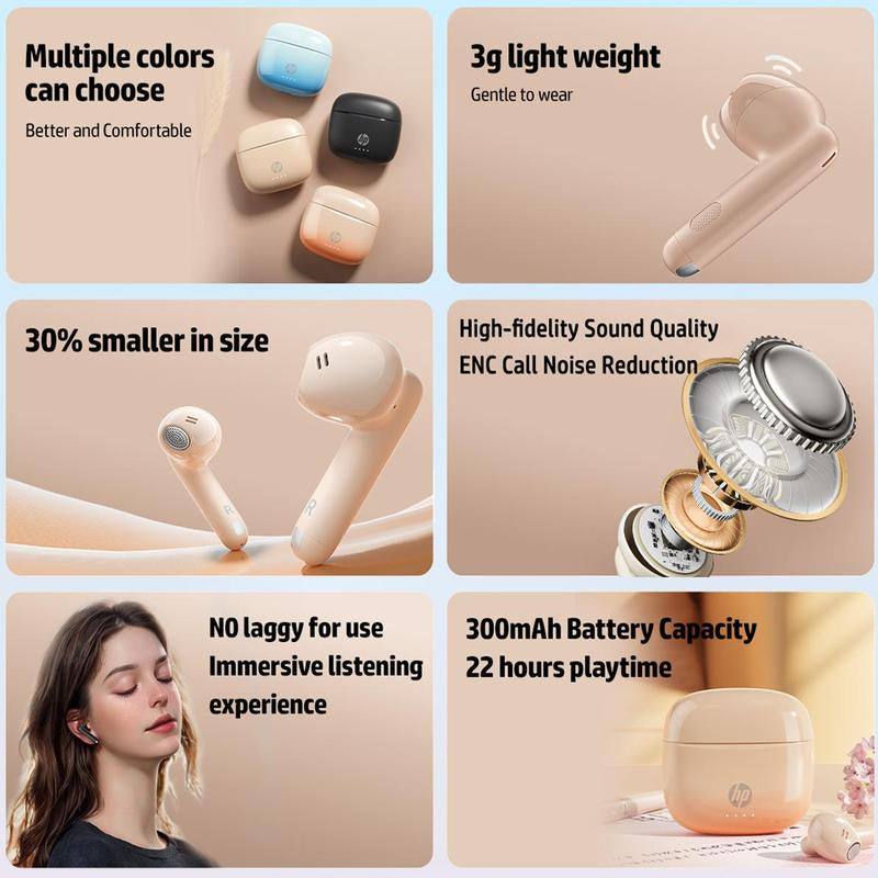 HP Wireless Earphones, In-Ear Design High Quality Headphones, Wireless Waterproof Earbuds Bass, Electronic IPX4 Waterproof Sports Headphones, USB C Charging Ear Buds, Noise Cancelling Headphones, Audio