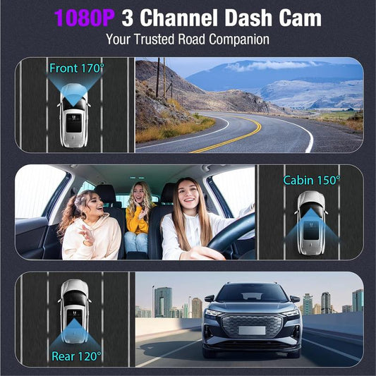 3 Channel 4K Dash Cam with 5Ghz Wifi & APP Control, 4K/2.5K+1080P+1080P Front inside and Rear, Triple Dashcam with 64GB Card, G-Sensor, 24 Hours Parking Mode, Loop Recording, Night Vision Monitor Camera,Car Gift for Dad