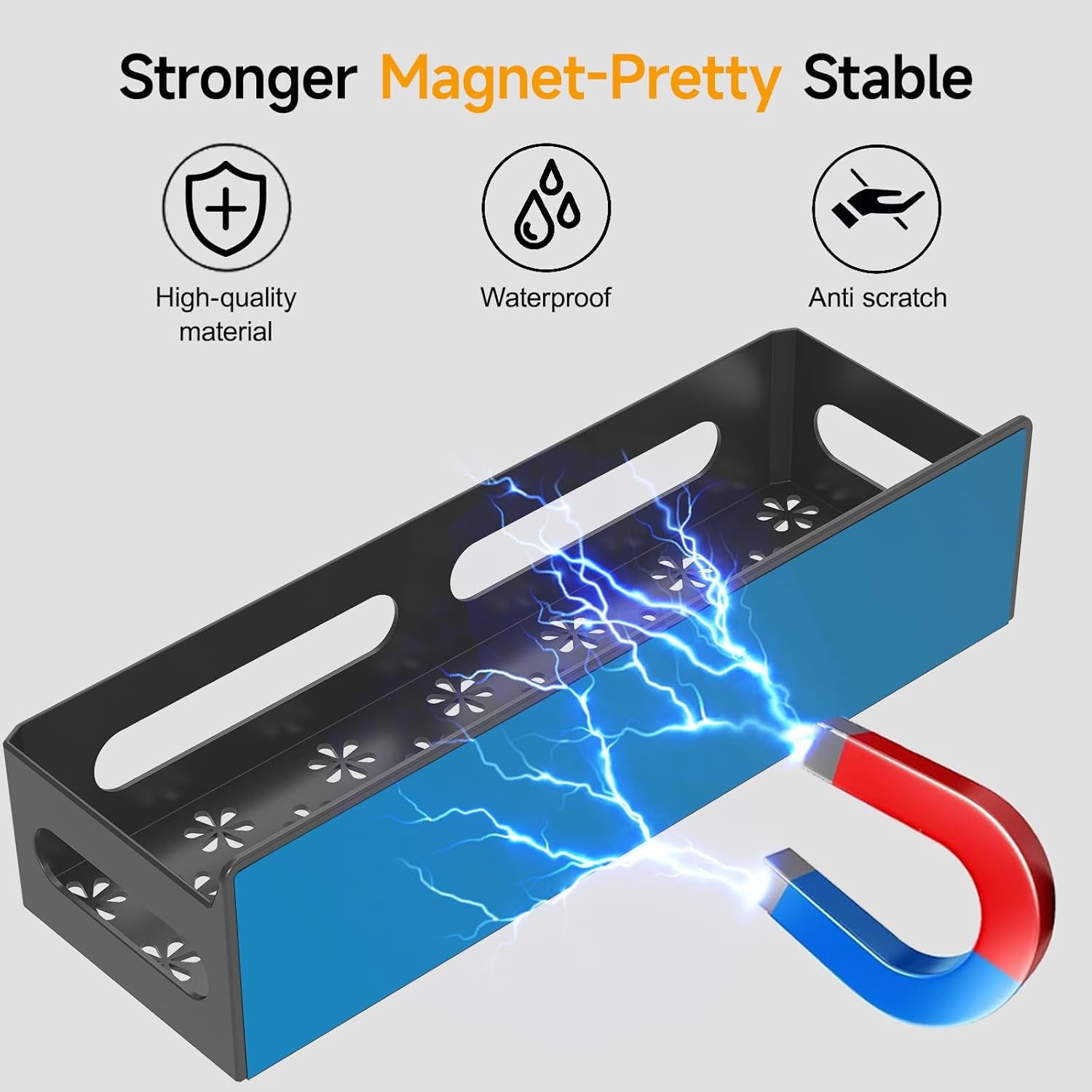 Magnetic Spice Rack for Refrigerator, Magnetic Shelf for Refrigerator, 4 Pack Moveable Magnetic Fridge Organizer with 4 Hooks and 2 Hanging Cups for Kitchen Organization, Black ABS Material