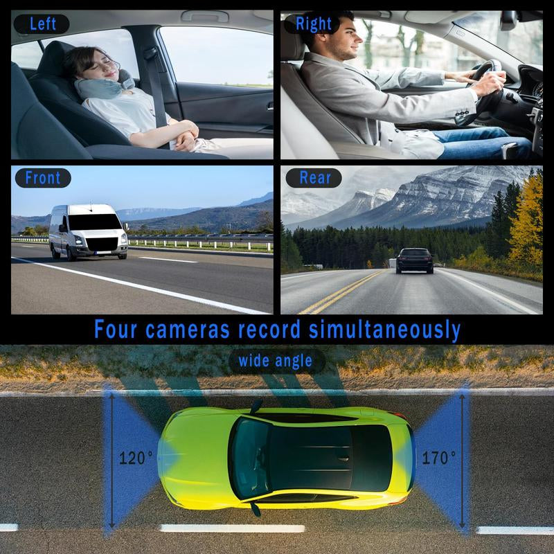 4 Lens HD Dash Cam with 64GB High-Speed Memory Card, 1 Count 1080P Full HD Car DVR with Gravity Sensor, Auto Loop Recording, Ideal for Car Travel Security