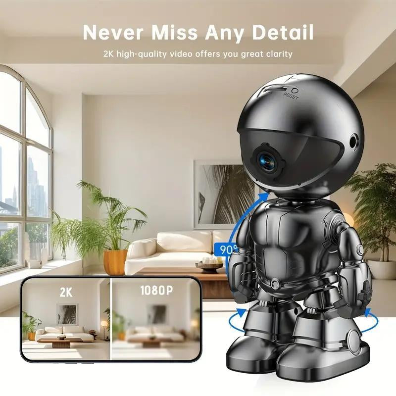 Silver Robot Smart Camera for Indoor Security with 10M Motion Detection HD, Auto Body Tracking, Night Vision, and Mobile Remote Access