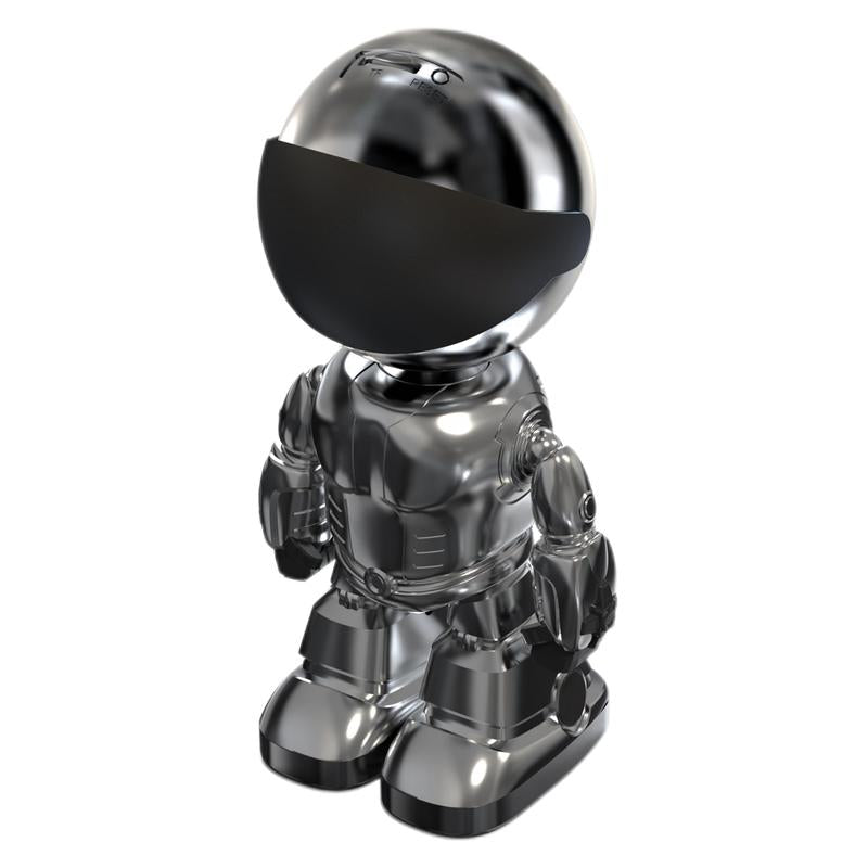 Silver Robot Smart Camera for Indoor Security with 10M Motion Detection HD, Auto Body Tracking, Night Vision, and Mobile Remote Access