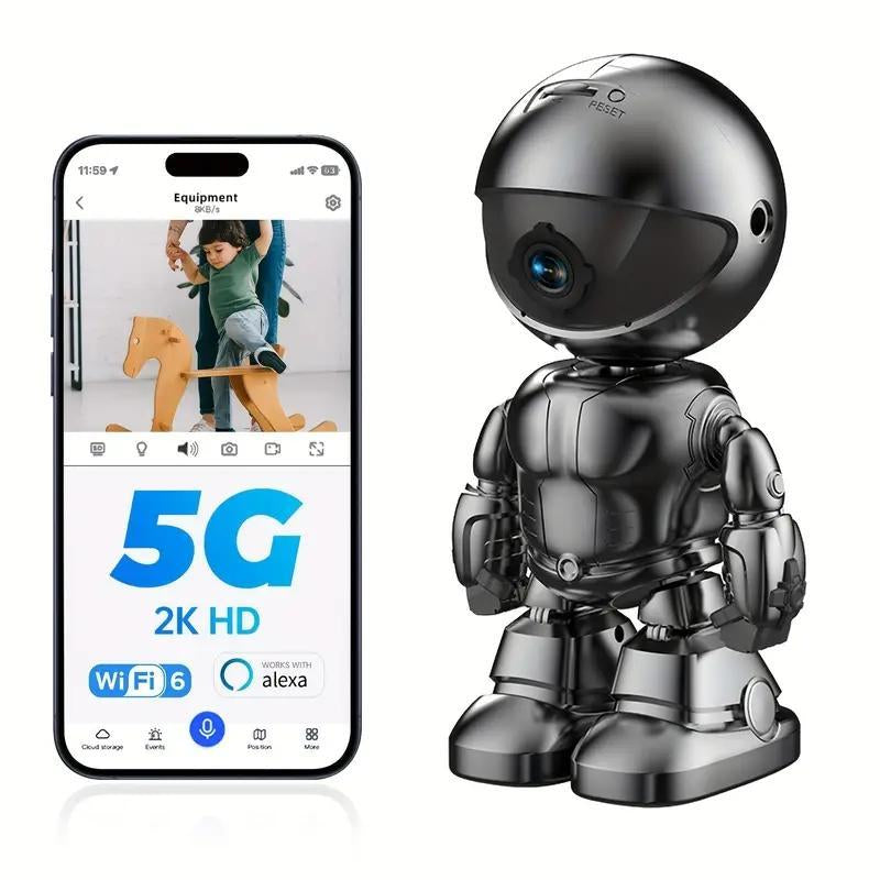 Silver Robot Smart Camera for Indoor Security with 10M Motion Detection HD, Auto Body Tracking, Night Vision, and Mobile Remote Access