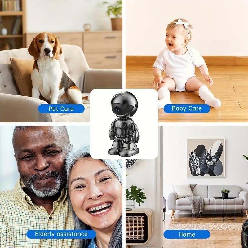 Silver Robot Smart Camera for Indoor Security with 10M Motion Detection HD, Auto Body Tracking, Night Vision, and Mobile Remote Access