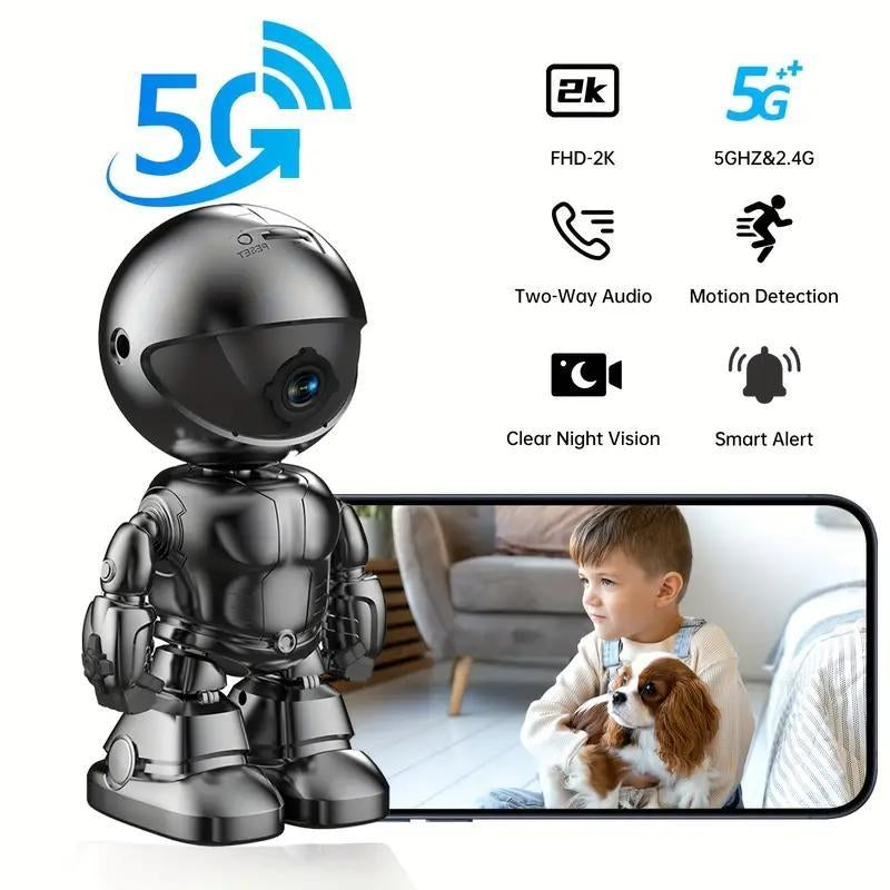 Silver Robot Smart Camera for Indoor Security with 10M Motion Detection HD, Auto Body Tracking, Night Vision, and Mobile Remote Access