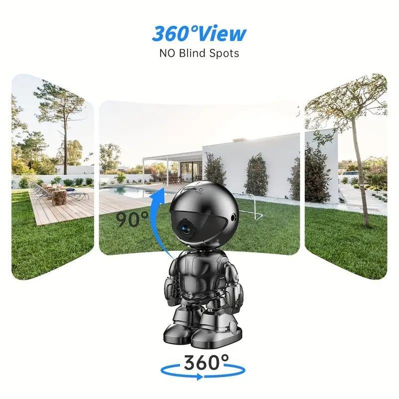 Silver Robot Smart Camera for Indoor Security with 10M Motion Detection HD, Auto Body Tracking, Night Vision, and Mobile Remote Access