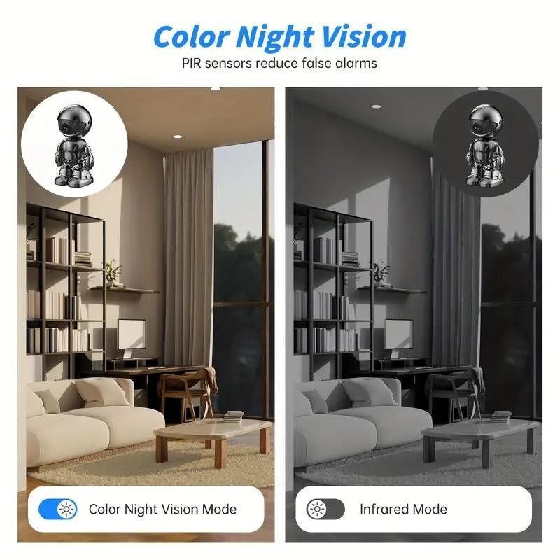 Silver Robot Smart Camera for Indoor Security with 10M Motion Detection HD, Auto Body Tracking, Night Vision, and Mobile Remote Access